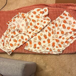 Pumpkin and Coffee Print Pajama Set Plus Size